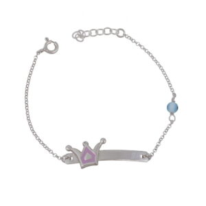 Ασημένιο Παιδικό Βραχιολάκι με Στέμμα και Ματάκι