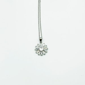 Ατσάλινο Κολιέ με Κρυστάλλινο Λουλούδι