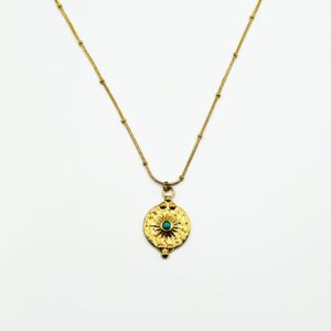 Ατσάλινο Κολιέ Επίχρυσο με Ήλιο & Τιρκουάζ