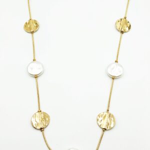 Μακρύ Κολιέ με Λευκά & Χρυσά Στοιχεία